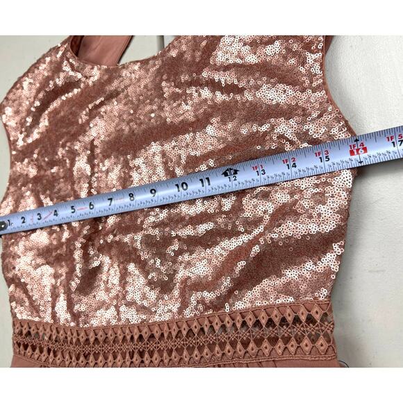 Truth & Fable Women's Small Pink Short Sleeve Sequin Chiffon Long Formal Dress - Picture 5 of 13